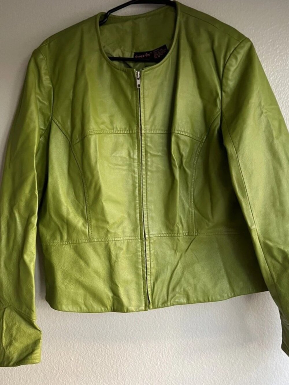 Shape FX lime green women's leather full-zip jacket sz 18 90s Y2K Babydoll